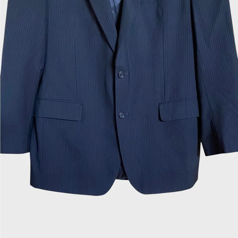 Jos. A. Bank Men's Two Button Wool Blazer Sport Coat 44L Navy Pin Striped Preppy